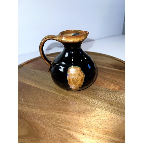 Hand Slung Studio Art Pottery Small Pitcher Dark Brown Glaze W/Areas Of Lt Brown - Picture 6 of 10